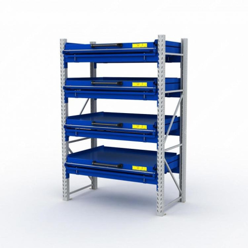 ER-00023585 Стеллаж с выкатными платформами S-HEAVY 1000/1300 (4 яруса хранения)
