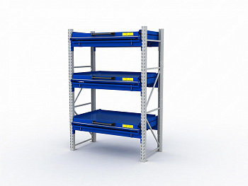 Стеллаж с выкатными платформами S-HEAVY 1000/1300 (3 яруса хранения)