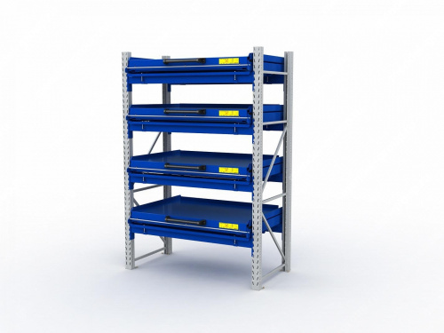 Стеллаж с выкатными платформами S-HEAVY 1000/1300 (4 яруса хранения)